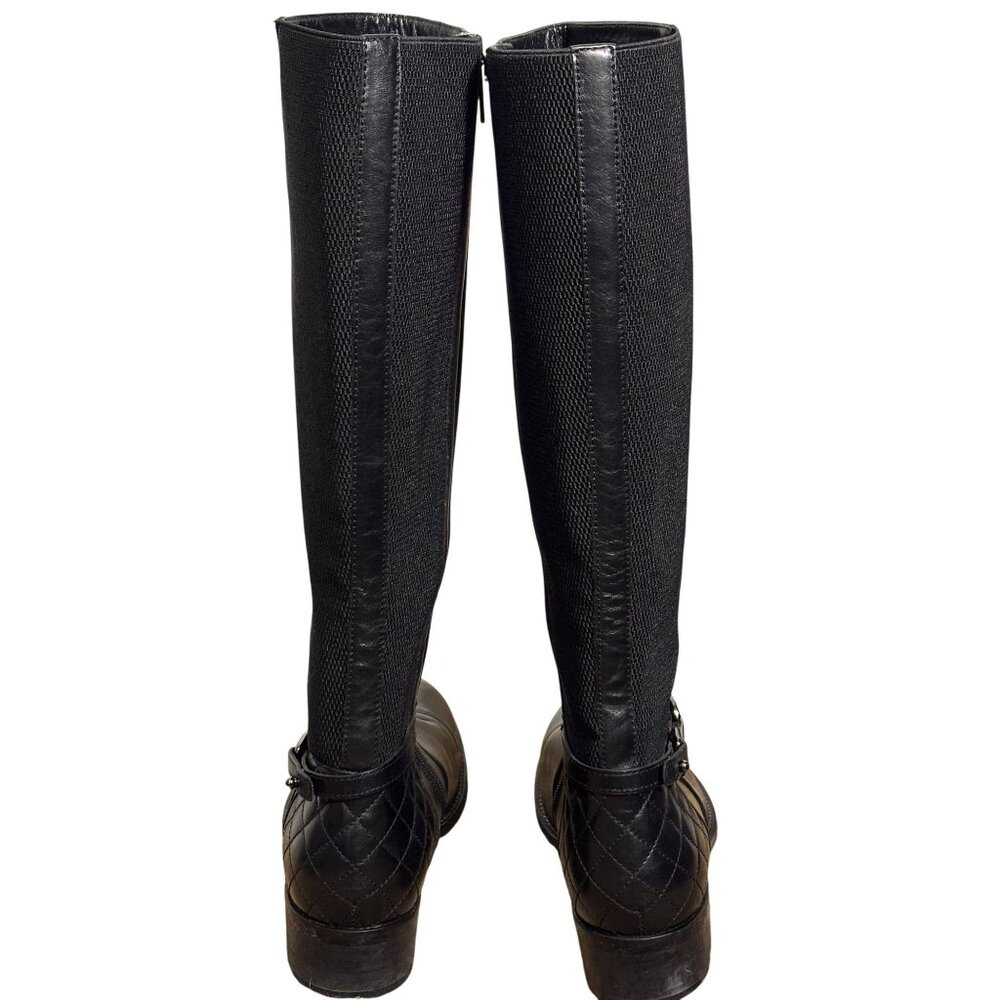 Aquatalia Oralie Equestrian Knee High Boot 8 Black Leather Side Zip Quilted - Picture 13 of 15